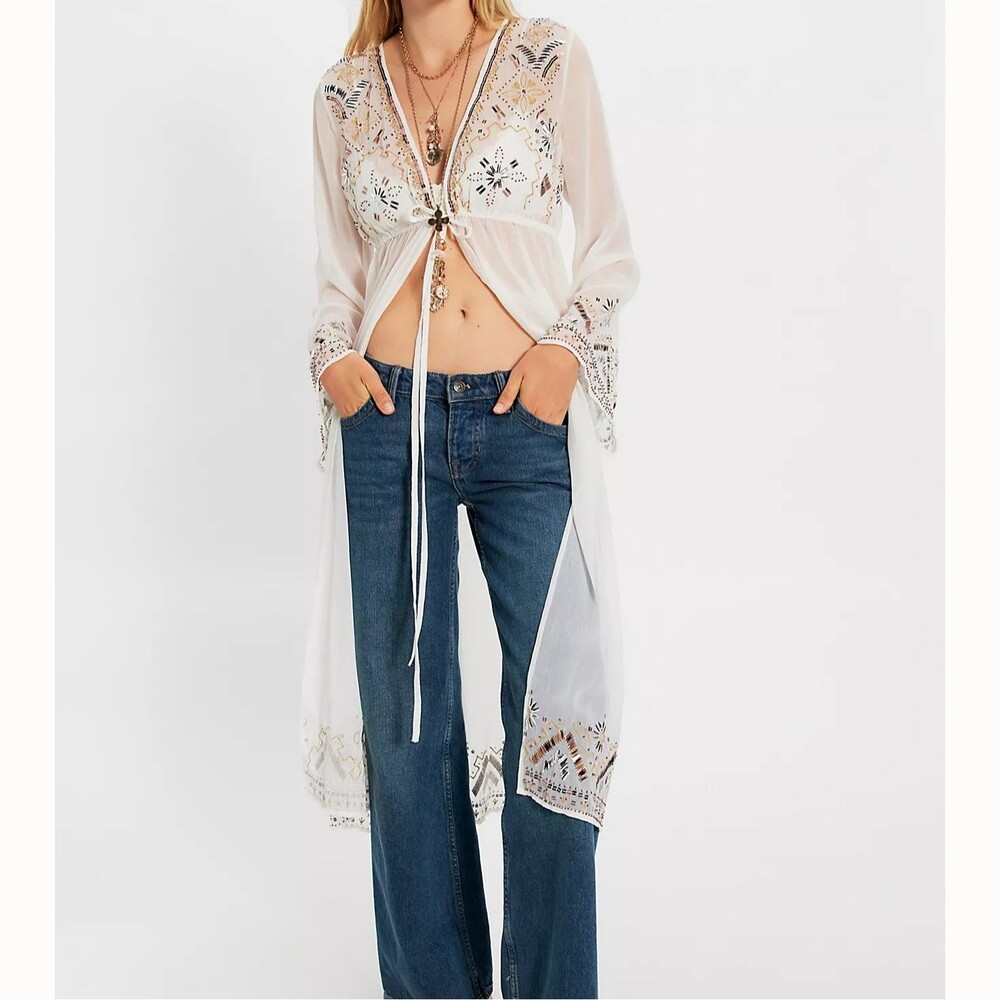 Free People Mirabella Maxi Top Beaded Sequin Embellished Embroidered M 290996